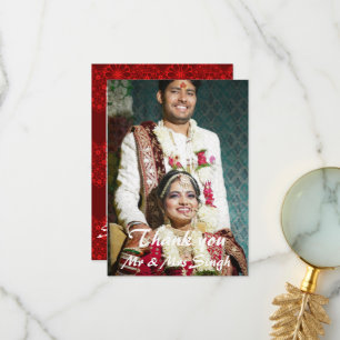 Einfache, elegante indianische Hochzeit in Rot und Dankeskarte