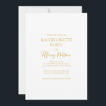 Einfache, elegante Junggeselinnen-Abschied-Einladu Einladung<br><div class="desc">Dieses elegante Golden Junggeselinnen-Abschied lädt zu einem modernen,  minimalistischen Junggeselinnen-Abschied in Weiß und Gold ein. Das Design besticht durch minimalen zeitgenössischen Gold-Schriftart,  begleitet von formaler Kalligraphie. Behalt es so,  wie es ist,  oder wählen Sie es mit Ihren eigenen Kunstwerken oder Fotos zu personalisieren!</div>