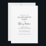 Einfache Elegante Junggeselinnen-Abschied Einladun Einladung<br><div class="desc">Dieses elegante Junggeselinnen-Abschied lädt zu einem modernen,  minimalistischen Schwarz-Weiß-Junggeselinnen-Abschied ein. Das Design besticht durch minimalen zeitgenössischen Schriftart,  begleitet von formaler Kalligraphie. Behalt es so,  wie es ist,  oder wählen Sie es mit Ihren eigenen Kunstwerken oder Fotos zu personalisieren!</div>