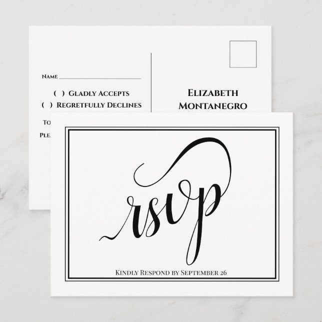 Einfache elegante Kalligrafie Hochzeit RSVP Postkarte (Vorne/Hinten)