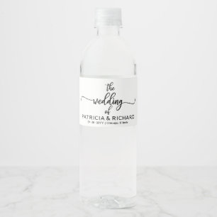 Einfache elegante Kalligrafie-Hochzeit Wasserflaschenetikett