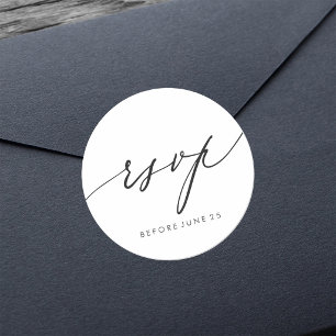 Einfache elegante Kalligrafie Schwarz Weiß RSVP Runder Aufkleber