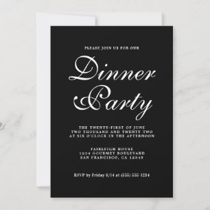 Einfache elegante Kalligrafie Schwarze Dinnerparty Einladung