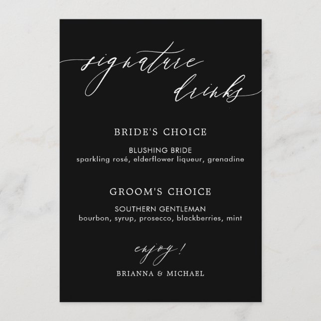 Einfache Elegante Kalligrafie Signature Drinks Sch Menükarte (Vorderseite)