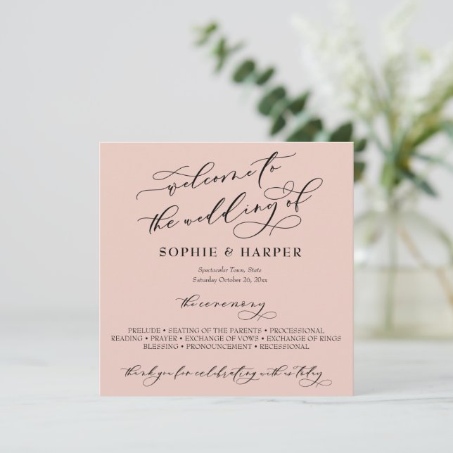 Einfache Elegante Kalligrafie Typografie Rosa Rosa Programm (Stehend Vorderseite)
