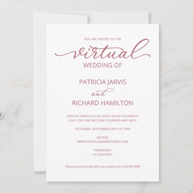 Einfache Elegante Kalligrafie Virtual Wedding Einladung (Vorderseite)