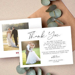 Einfache, elegante Kalligraphie 2 Fotos Hochzeit Dankeskarte