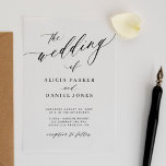 Einfache, elegante Kalligraphie Acryleinladungen<br><div class="desc">Minimalistische romantische klassische Kalligraphie Skript einfache transparente Acryl Hochzeitseinladung.</div>