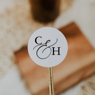 Einfache Elegante Kalligraphie Monogram Wedding Runder Aufkleber