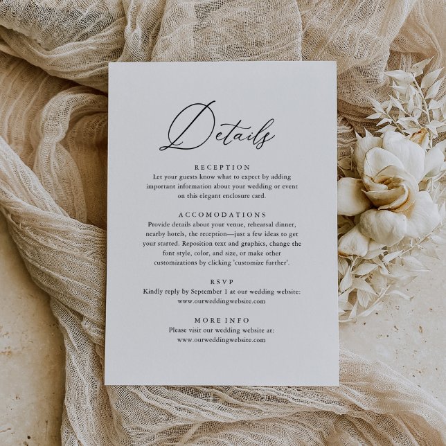 Einfache elegante kalligraphische Hochzeitdetails RSVP Karte (Von Creator hochgeladen)