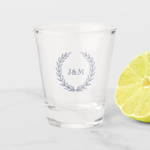 Einfache Elegante Klassik Navy Blue Monogram Weddi Schnapsglas