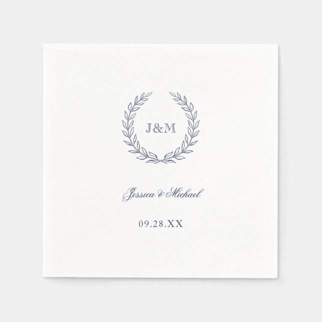 Einfache Elegante Klassik Navy Blue Monogram Weddi Serviette (Vorderseite)
