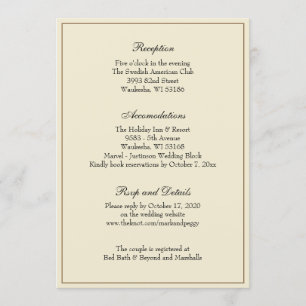 Einfache elegante klassische Hochzeitsempfangsbeil Einladung
