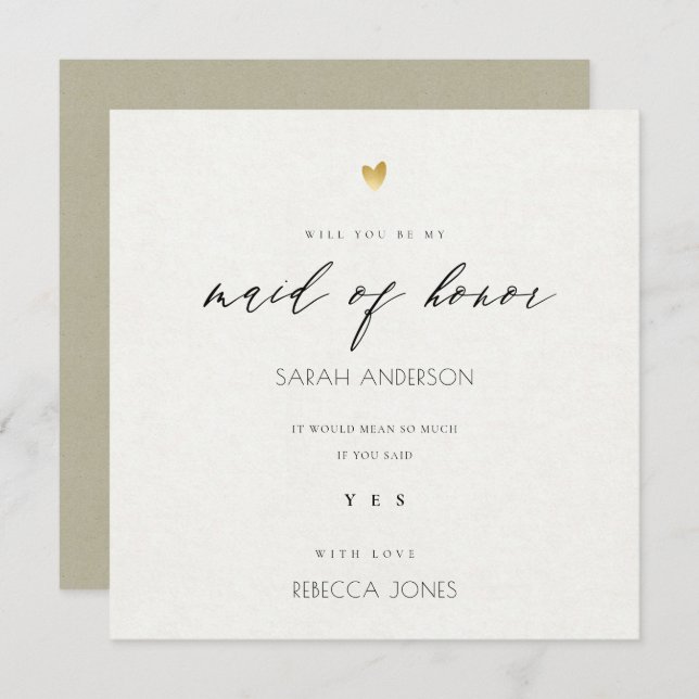 EINFACHE ELEGANTE KRAFT-TYPOGRAPHIE-Trauzeugin Einladung (Vorne/Hinten)