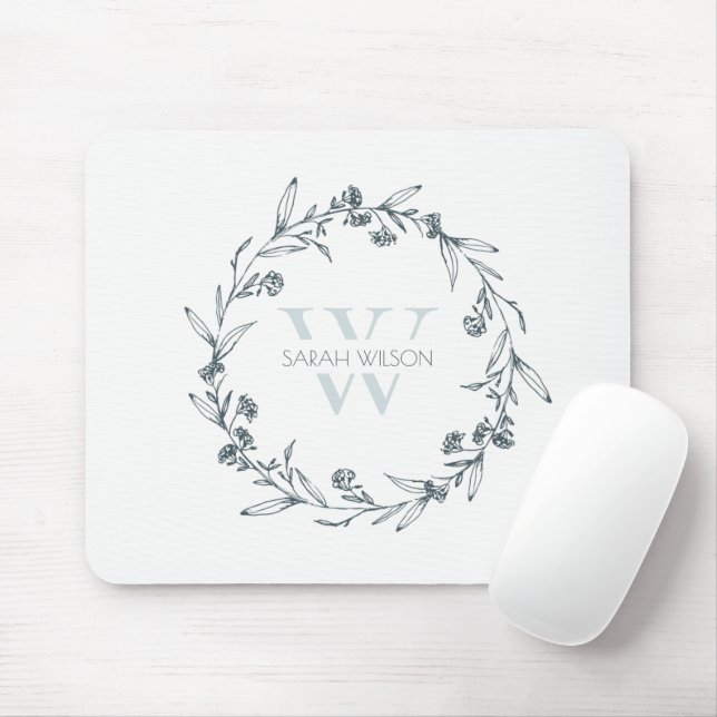 Einfache Elegante Laurel Wreath Monogram Mousepad (Mit Mouse)
