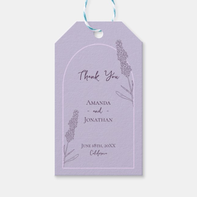Einfache Elegante Lavender Blooms Hochzeit Geschenkanhänger (Vorderseite)