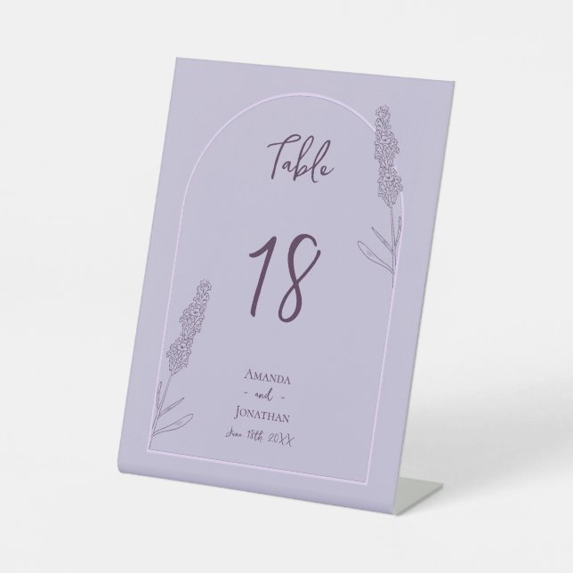 Einfache elegante Lavender Blooms Hochzeitstisch N Sockelschild (Vorderseite)