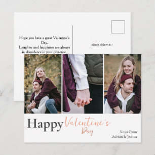 Einfache elegante Liebes Valentinstag Paar 3 Foto Feiertagspostkarte