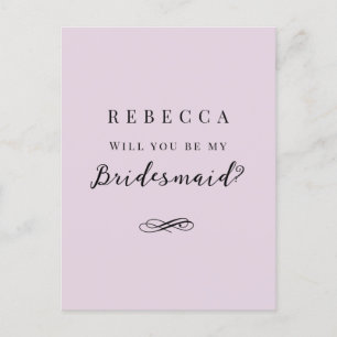 Einfache, elegante lila Bridesmaid-Initiative Postkarte