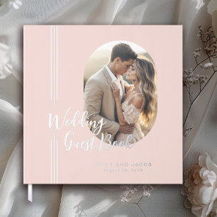 Einfache Elegante Lines Oval Foto Hochzeit Gästebuch