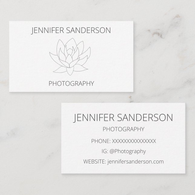 Einfache Elegante Lotus Blume Minimalistische Foto Visitenkarte (Vorne/Hinten)