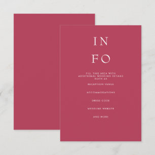 Einfache Elegante Minimal Modern Magenta Hochzeit Begleitkarte