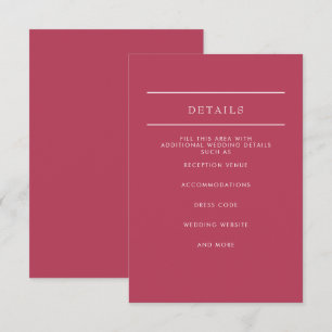 Einfache Elegante Minimal Modern Magenta Hochzeit Begleitkarte