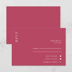 Einfache Elegante Minimal Modern Magenta Hochzeit RSVP Karte