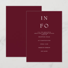 Einfache Elegante Minimal Moderne Burgundy Hochzei Begleitkarte