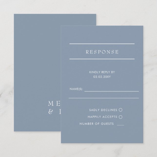 Einfache Elegante Minimal Moderne dufte blaue Hoch RSVP Karte (Vorne/Hinten)