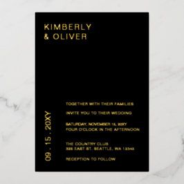 Einfache Elegante Minimal Moderne Schwarze Hochzei Folieneinladung