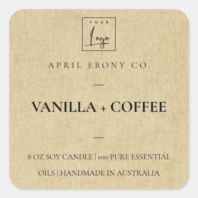 EINFACHE ELEGANTE MINIMAL OCHER LINEN YELLOW LOGO QUADRATISCHER AUFKLEBER (Vorderseite)