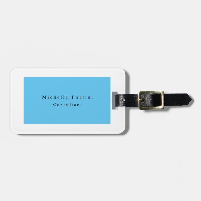 Einfache Elegante Minimalistisch Moderne Blau Weiß Gepäckanhänger (Vorderseite horizontal)