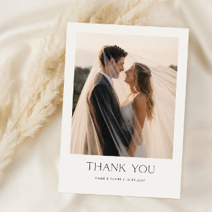 Einfache Elegante Minimalistische 2-Foto-Hochzeit Dankeskarte