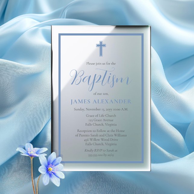 Einfache, elegante Minimalistische Blaufe Acryleinladungen (Simple Elegant Minimalist Blue Boy Baptism Acrylic Invitations)