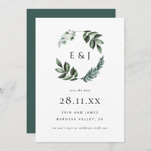 Einfache Elegante Minimalistische Grünanlage Kranz Save The Date