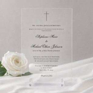 Einfache elegante minimalistische Kreuz-Kirchenhoc Acryleinladungen