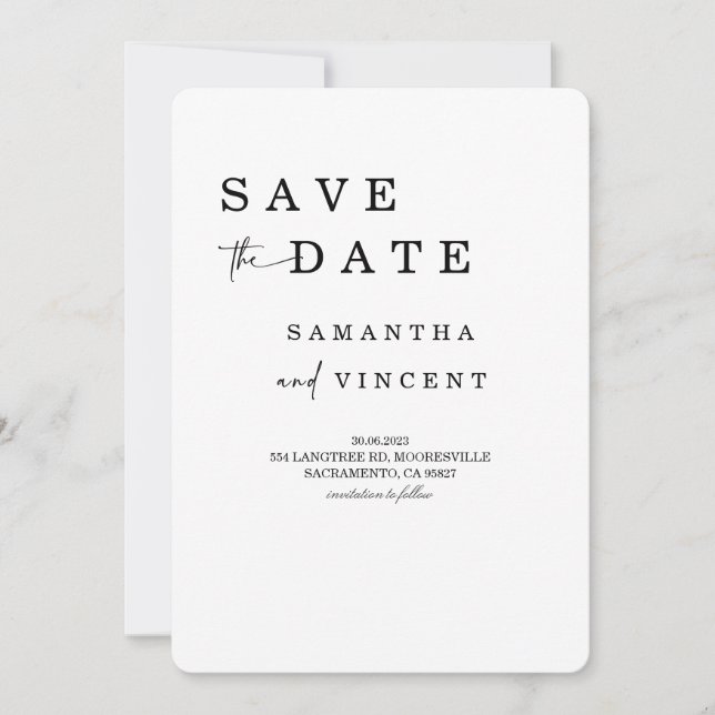 Einfache elegante Minimalistische Save the Date-Ka Einladung (Vorderseite)