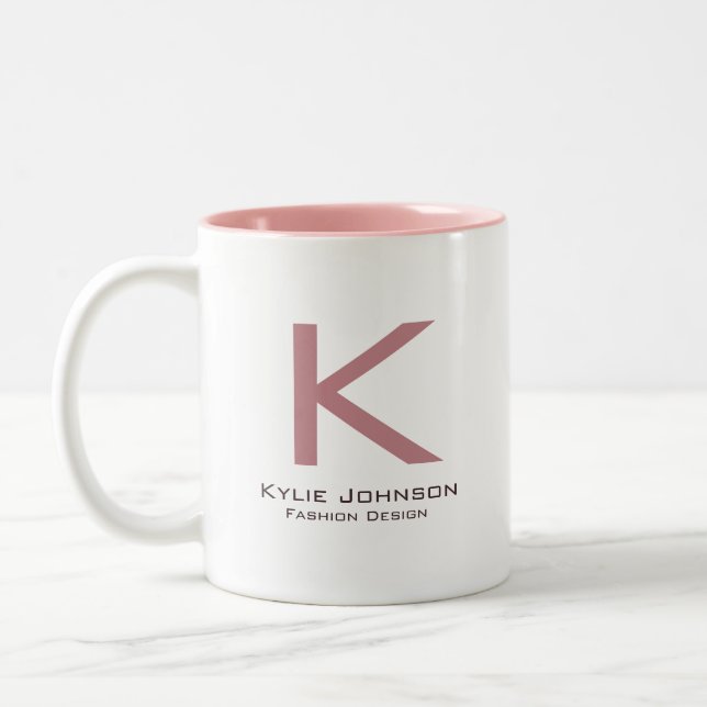 Einfache elegante Mit Monogramm Bezeichnung Zweifarbige Tasse (Links)