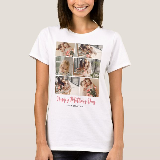 Einfache Elegante Modern Mothers Day Foto Collage T-Shirt (Vorderseite)