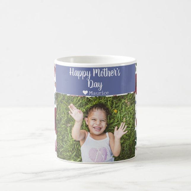Einfache Elegante Modern Mothers Day Foto Name Kaffeetasse (Mittel)