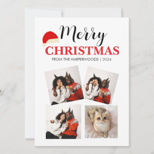 Einfache Elegante moderne 4-Foto-Weihnachtsfamilie Feiertagskarte