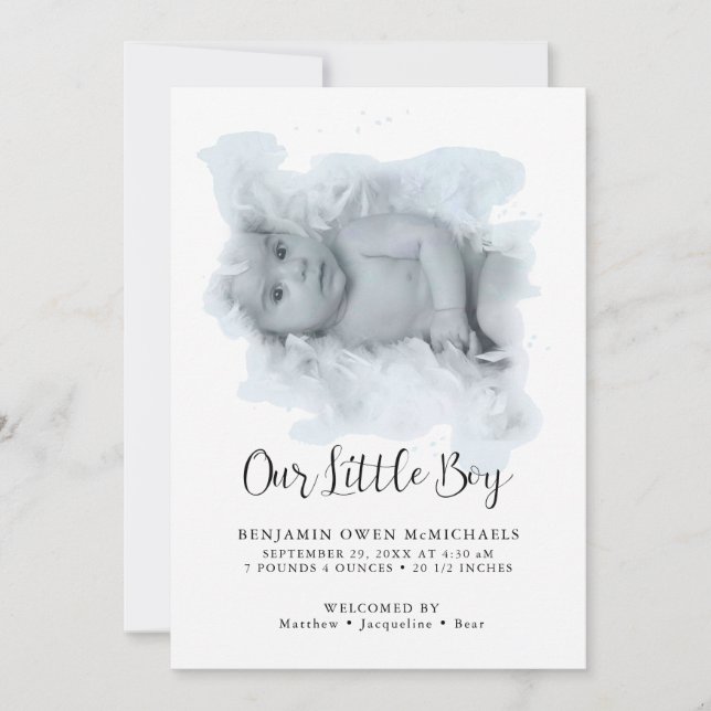 Einfache Elegante Moderne Baby Boy Foto Ankündigun Save The Date (Vorderseite)