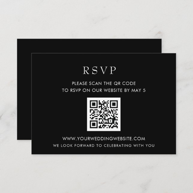 Einfache Elegante Moderne Black QR CODE RSVP Karte (Vorne/Hinten)