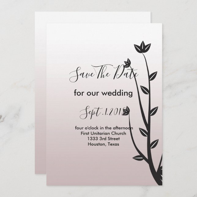 Einfache Elegante Moderne Blätter Save the Date Einladung (Vorne/Hinten)