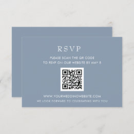 Einfache Elegante Moderne Dusty Blue Wedding QR CO RSVP Karte
