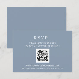 Einfache Elegante Moderne Dusty Blue Wedding QR CO RSVP Karte