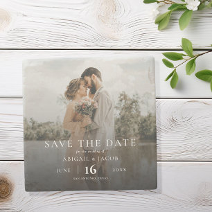 Einfache elegante moderne Foto-Hochzeit - Save-the Steinuntersetzer