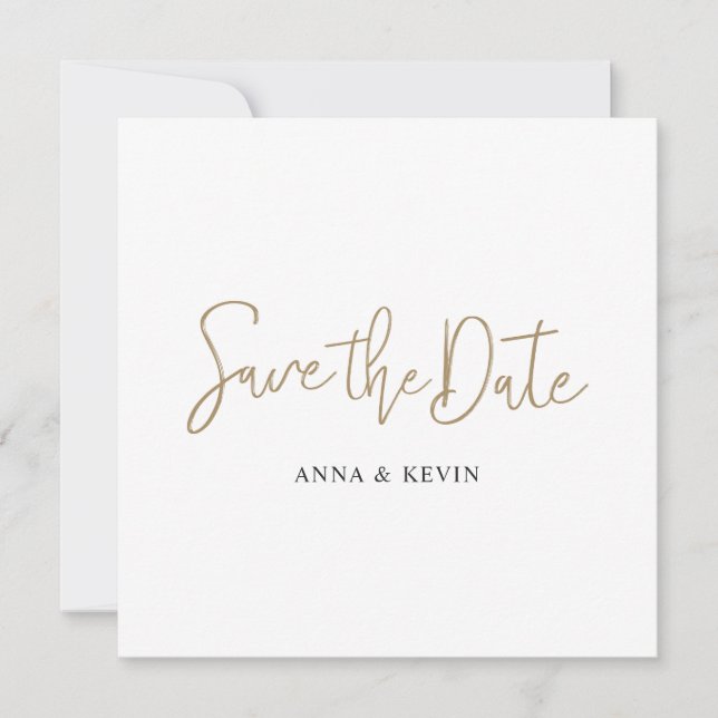 Einfache Elegante Moderne Gold Script Custom Weddi Save The Date (Vorderseite)