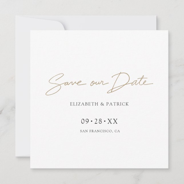Einfache Elegante Moderne Gold Script Hochzeit Save The Date (Vorderseite)